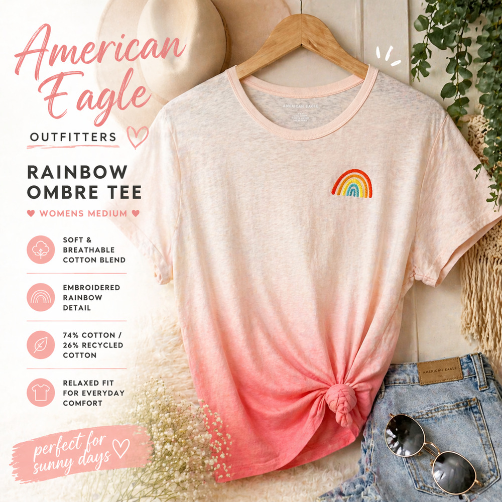 American Eagle Rainbow Ombre T Shirt Womens Medium Pink Graphic Tee Soft